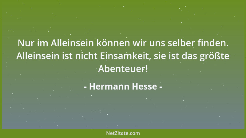 Hermann Hesse - Nur im Alleinsein können wir uns selber finden. Alleinsein ist nicht Einsamkeit, sie ist das größte Abenteu...
