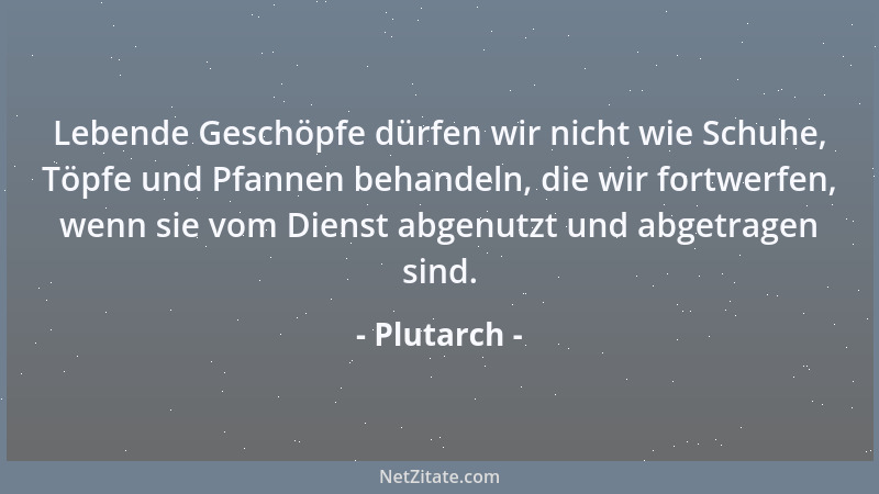 Plutarch - Lebende Geschöpfe dürfen wir nicht wie Schuhe, Töpfe und Pfannen behandeln, die wir fortwerfen, wenn sie vom Die...