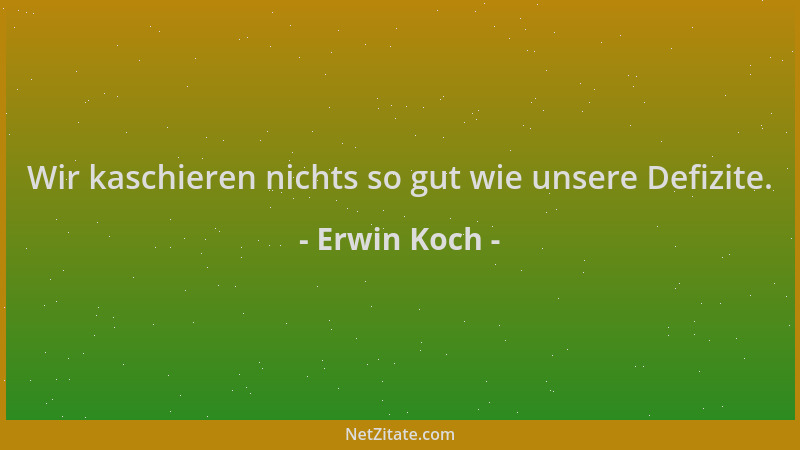 Erwin Koch - Wir kaschieren nichts so gut wie unsere Defizite....