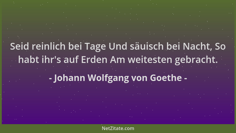 Johann Wolfgang von Goethe - Seid reinlich bei Tage Und säuisch bei Nacht, So habt ihr 's auf Erden Am weitesten gebracht....