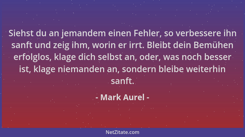 Mark Aurel - Siehst du an jemandem einen Fehler, so verbessere ihn sanft und zeig ihm, worin er irrt. Bleibt dein Bemühen e...