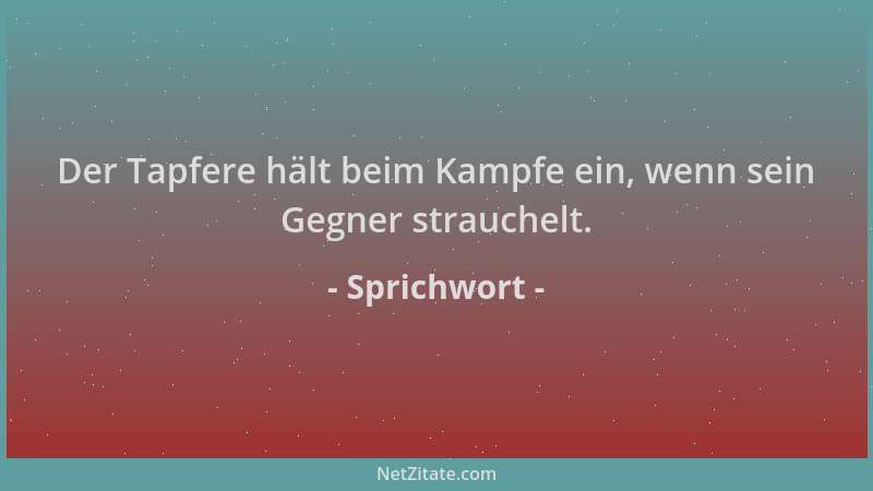 Sprichwort - Der Tapfere hält beim Kampfe ein, wenn sein Gegner strauchelt....