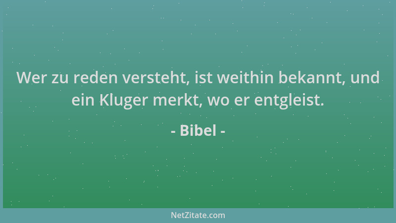 Bibel - Wer zu reden versteht, ist weithin bekannt, und ein Kluger merkt, wo er entgleist....