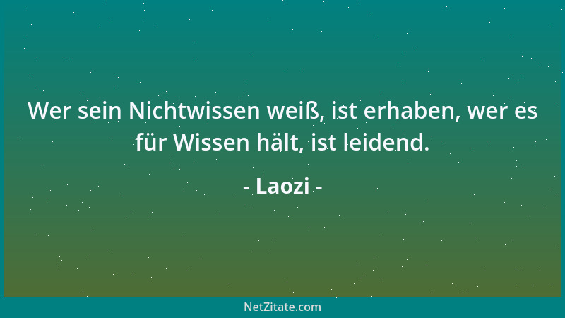 Laozi - Wer sein Nichtwissen weiß, ist erhaben, wer es für Wissen hält, ist leidend....