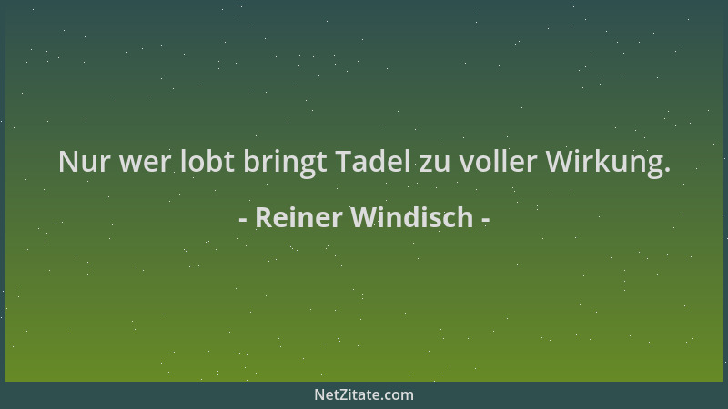 Reiner Windisch - Nur wer lobt bringt Tadel zu voller Wirkung....