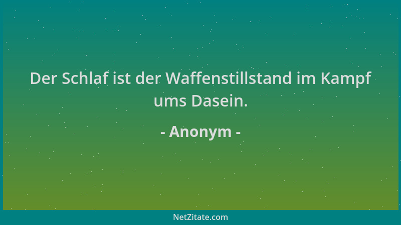 Anonym - Der Schlaf ist der Waffenstillstand im Kampf ums Dasein....