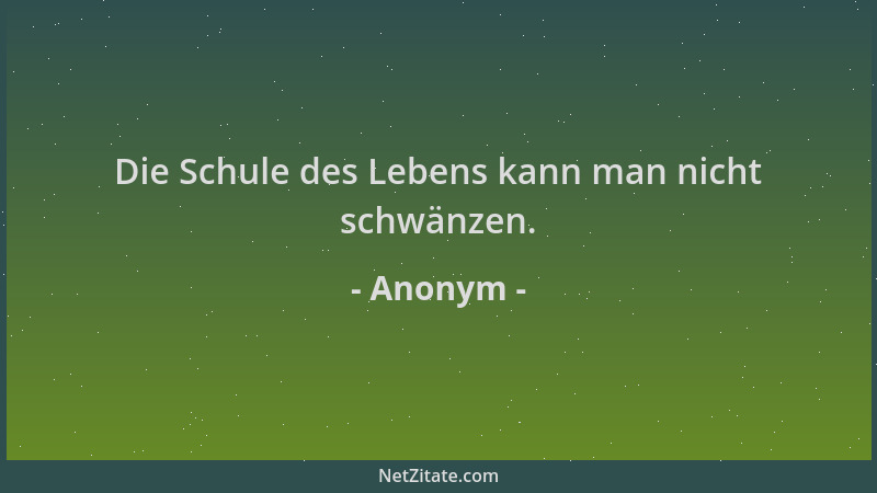Anonym - Die Schule des Lebens kann man nicht schwänzen....