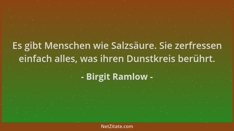 Birgit Ramlow - Es gibt Menschen wie Salzsäure. Sie zerfressen einfach alles, was ihren Dunstkreis berührt....