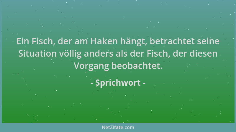 Sprichwort - Ein Fisch, der am Haken hängt, betrachtet seine Situation völlig anders als der Fisch, der diesen Vorgang beob...