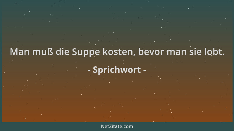 Sprichwort - Man muß die Suppe kosten, bevor man sie lobt....