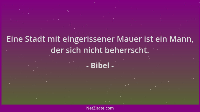 Bibel - Eine Stadt mit eingerissener Mauer ist ein Mann, der sich nicht beherrscht....