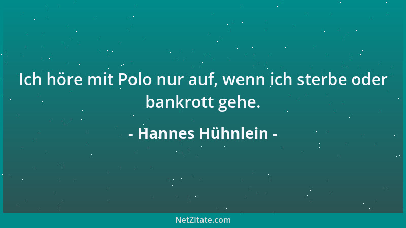 Hannes Hühnlein - Ich höre mit Polo nur auf, wenn ich sterbe oder bankrott gehe....