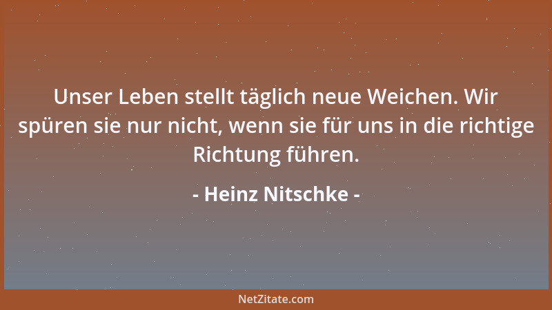 Heinz Nitschke - Unser Leben stellt täglich neue Weichen. Wir spüren sie nur nicht, wenn sie für uns in die richtige Richtu...