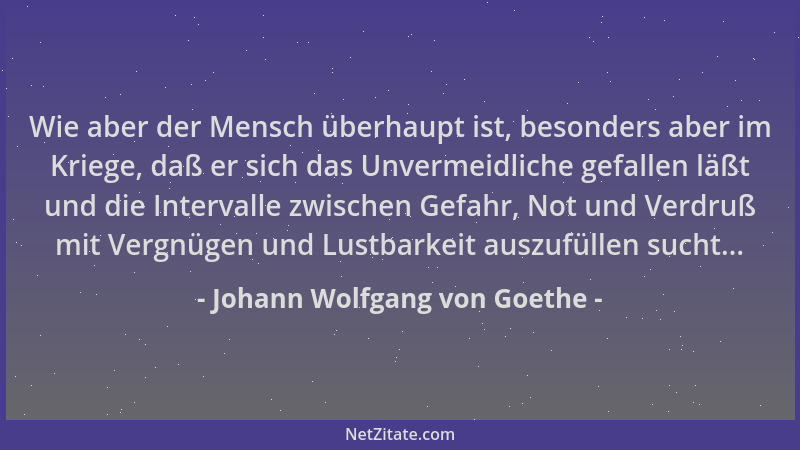 Johann Wolfgang von Goethe - Wie aber der Mensch überhaupt ist, besonders aber im Kriege, daß er sich das Unvermeidliche ge...
