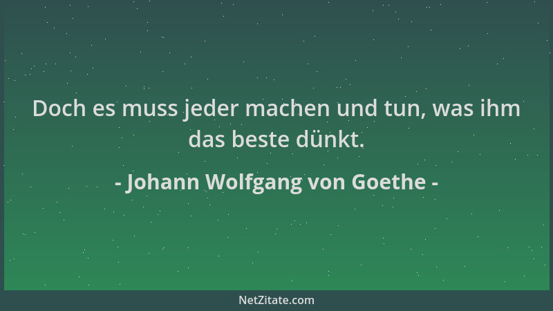 Johann Wolfgang von Goethe - Doch es muss jeder machen und tun, was ihm das beste dünkt....