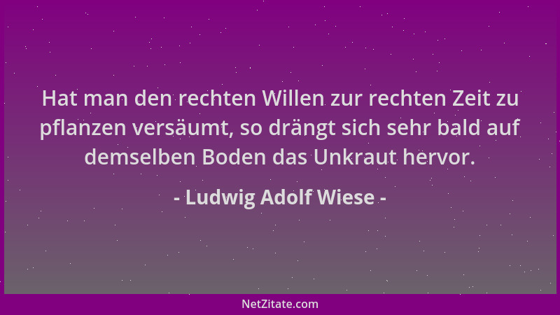 Ludwig Adolf Wiese - Hat man den rechten Willen zur rechten Zeit zu pflanzen versäumt, so drängt sich sehr bald auf demselb...