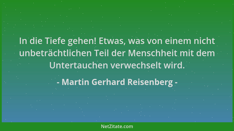 Martin Gerhard Reisenberg - In die Tiefe gehen! Etwas, was von einem nicht unbeträchtlichen Teil der Menschheit mit dem Unt...