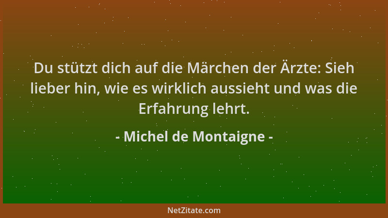 Michel de Montaigne - Du stützt dich auf die Märchen der Ärzte: Sieh lieber hin, wie es wirklich aussieht und was die Erfah...