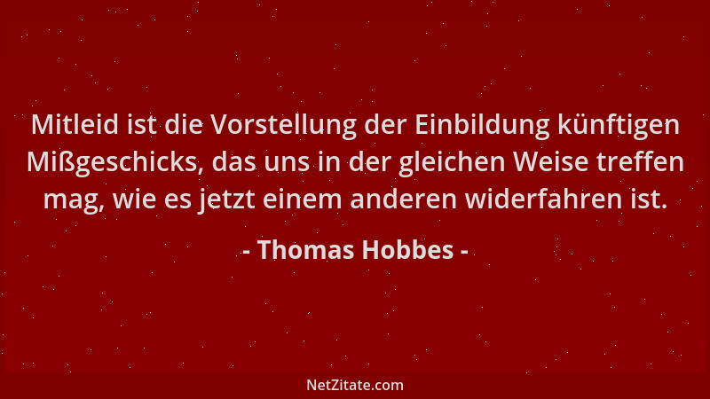 Thomas Hobbes - Mitleid ist die Vorstellung der Einbildung künftigen Mißgeschicks, das uns in der gleichen Weise treffen ma...