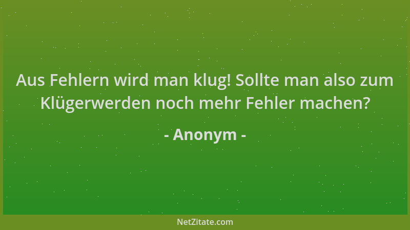 Anonym - Aus Fehlern wird man klug! Sollte man also zum Klügerwerden noch mehr Fehler machen?...