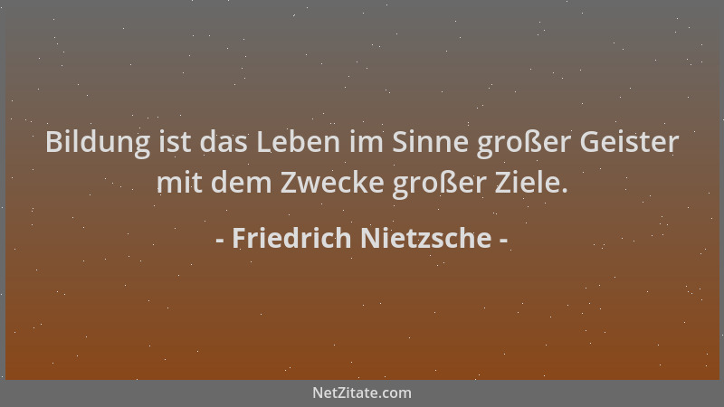 Friedrich Nietzsche - Bildung ist das Leben im Sinne großer Geister mit dem Zwecke großer Ziele....