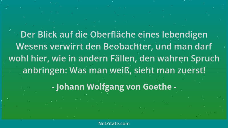 Johann Wolfgang von Goethe - Der Blick auf die Oberfläche eines lebendigen Wesens verwirrt den Beobachter, und man darf woh...