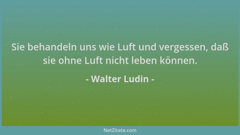 Walter Ludin - Sie behandeln uns wie Luft und vergessen, daß sie ohne Luft nicht leben können....
