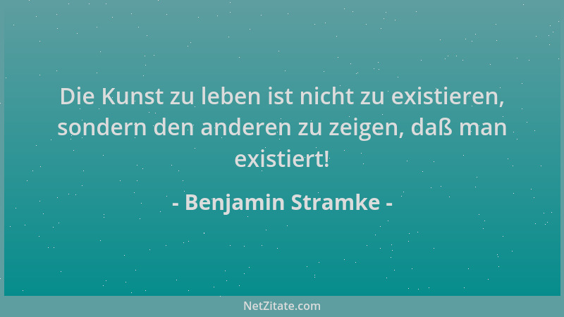 Benjamin Stramke - Die Kunst zu leben ist nicht zu existieren, sondern den anderen zu zeigen, daß man existiert!...
