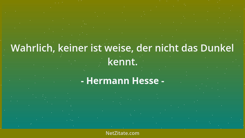 Hermann Hesse - Wahrlich, keiner ist weise, der nicht das Dunkel kennt....