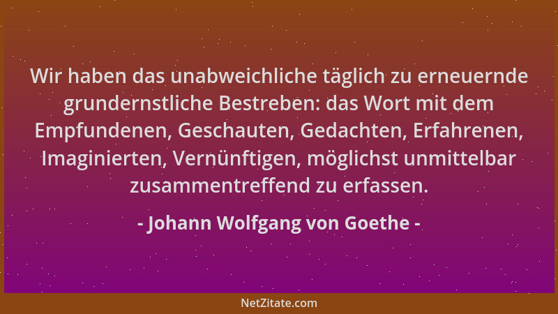Johann Wolfgang von Goethe - Wir haben das unabweichliche täglich zu erneuernde grundernstliche Bestreben: das Wort mit dem...