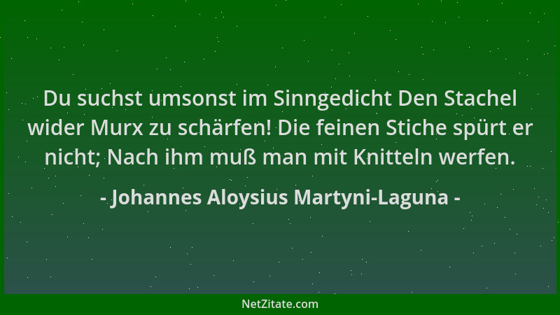Johannes Aloysius Martyni-Laguna - Du suchst umsonst im Sinngedicht Den Stachel wider Murx zu schärfen! Die feinen Stiche s...