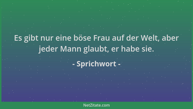Sprichwort - Es gibt nur eine böse Frau auf der Welt, aber jeder Mann glaubt, er habe sie....