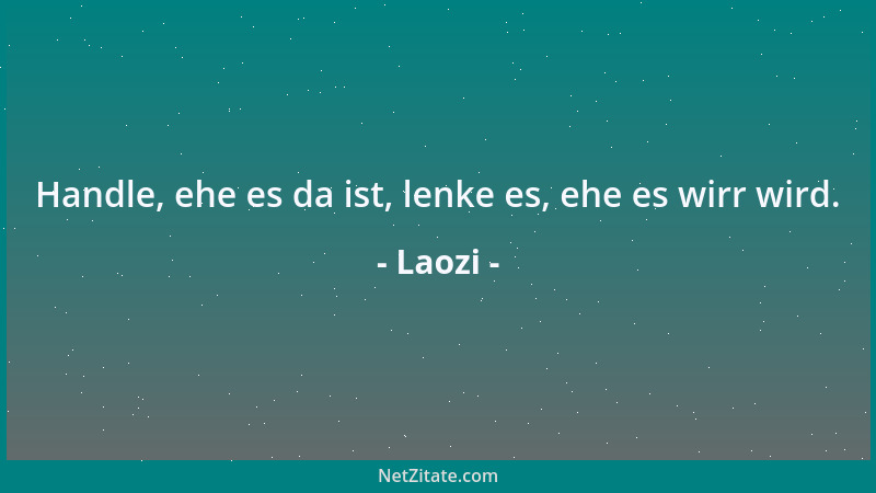 Laozi - Handle, ehe es da ist, lenke es, ehe es wirr wird....