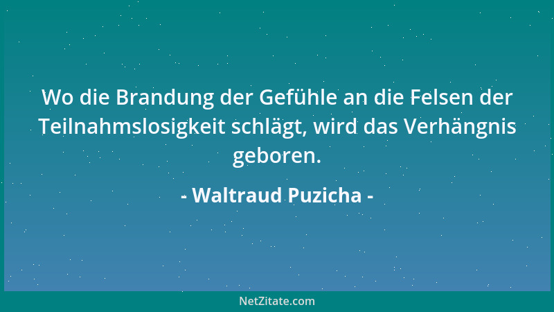 Waltraud Puzicha - Wo die Brandung der Gefühle an die Felsen der Teilnahmslosigkeit schlägt, wird das Verhängnis geboren....