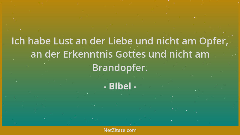 Bibel - Ich habe Lust an der Liebe und nicht am Opfer, an der Erkenntnis Gottes und nicht am Brandopfer....
