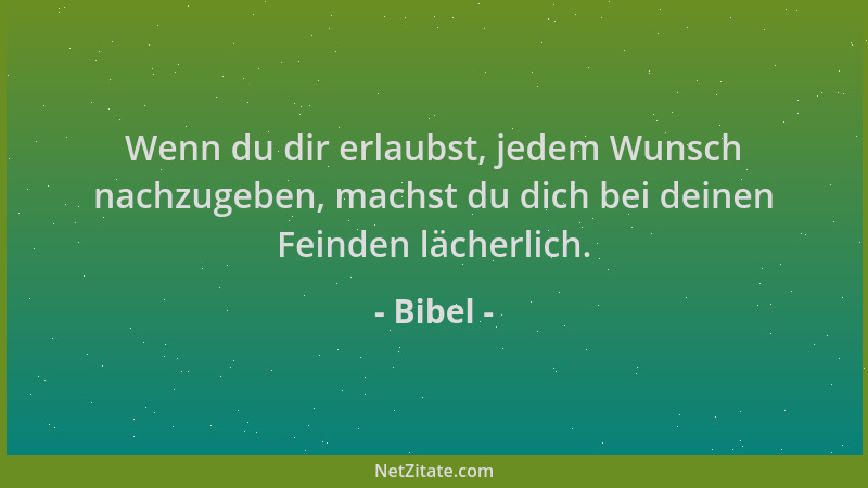 Bibel - Wenn du dir erlaubst, jedem Wunsch nachzugeben, machst du dich bei deinen Feinden lächerlich....