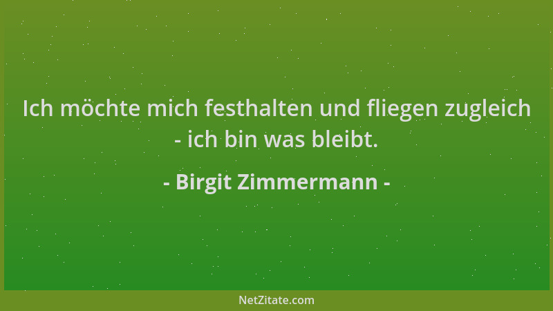Birgit Zimmermann - Ich möchte mich festhalten und fliegen zugleich - ich bin was bleibt....