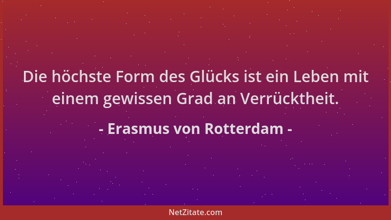 Erasmus von Rotterdam - Die höchste Form des Glücks ist ein Leben mit einem gewissen Grad an Verrücktheit....