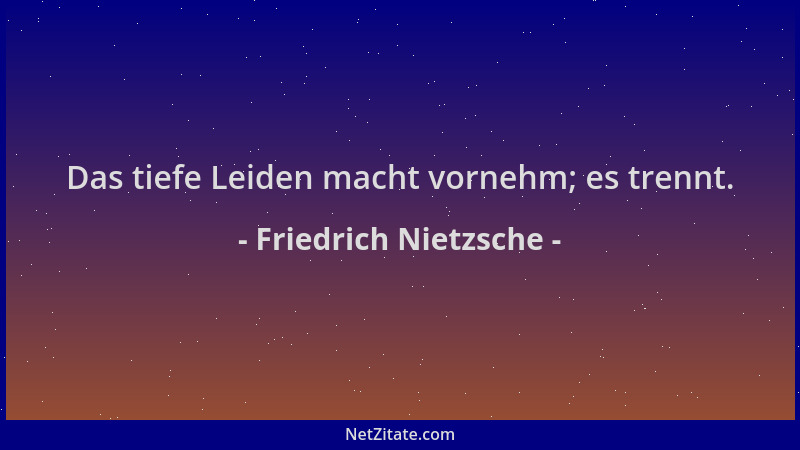 Friedrich Nietzsche - Das tiefe Leiden macht vornehm; es trennt....