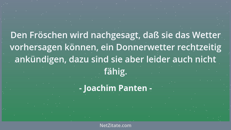 Joachim Panten - Den Fröschen wird nachgesagt, daß sie das Wetter vorhersagen können, ein Donnerwetter rechtzeitig ankündig...
