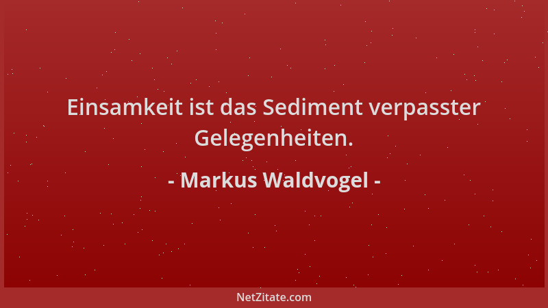 Markus Waldvogel - Einsamkeit ist das Sediment verpasster Gelegenheiten....