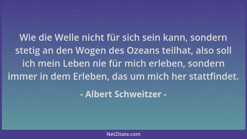 Albert Schweitzer - Wie die Welle nicht für sich sein kann, sondern stetig an den Wogen des Ozeans teilhat, also soll ich m...