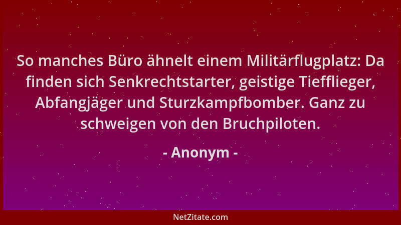 Anonym - So manches Büro ähnelt einem Militärflugplatz: Da finden sich Senkrechtstarter, geistige Tiefflieger, Abfangjäger...
