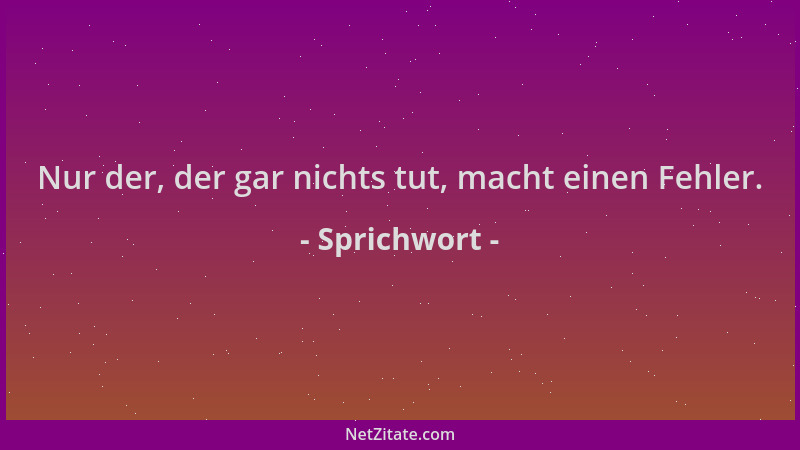 Sprichwort - Nur der, der gar nichts tut, macht einen Fehler....