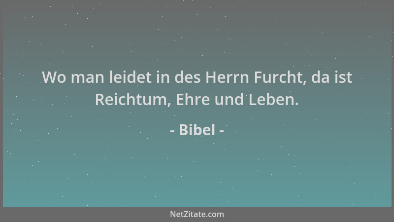 Bibel - Wo man leidet in des Herrn Furcht, da ist Reichtum, Ehre und Leben....