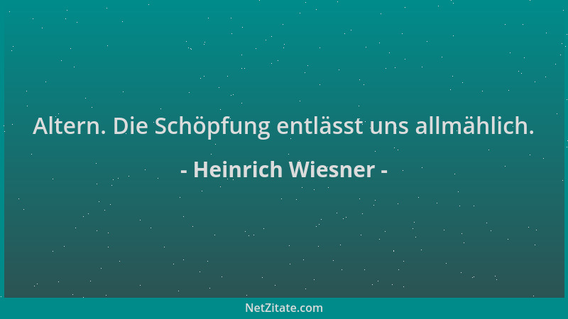 Heinrich Wiesner - Altern. Die Schöpfung entlässt uns allmählich....