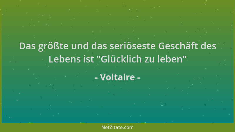 Voltaire - Das größte und das seriöseste Geschäft des Lebens ist  "Glücklich zu leben "...