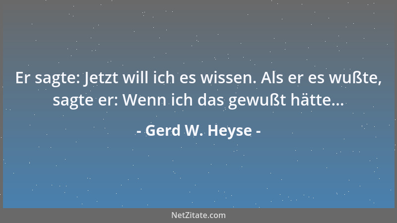 Gerd W. Heyse - Er sagte: Jetzt will ich es wissen. Als er es wußte, sagte er: Wenn ich das gewußt hätte......