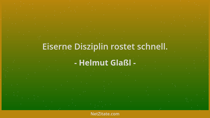 Helmut Glaßl - Eiserne Disziplin rostet schnell....