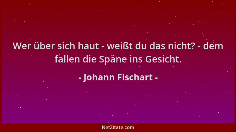 Johann Fischart - Wer über sich haut - weißt du das nicht? - dem fallen die Späne ins Gesicht....